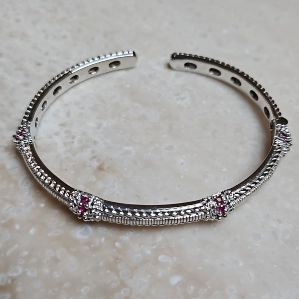 Judith Ripka 925 Silver Ruby Hinged Banglenwot - image 1